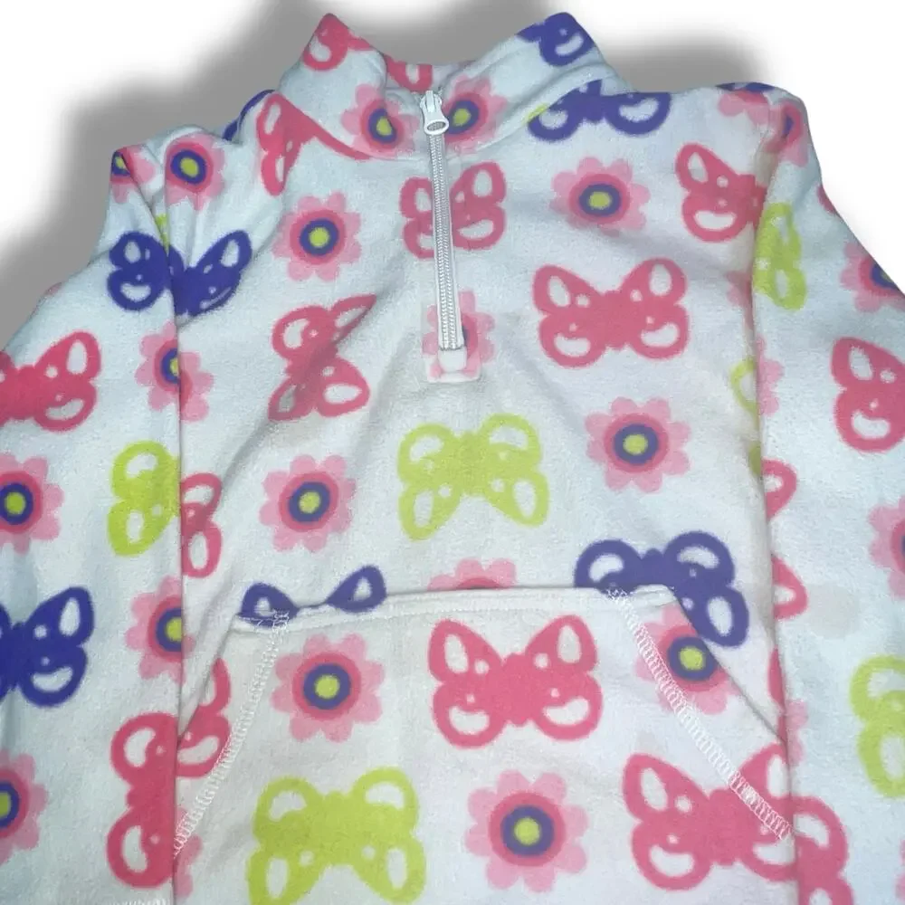 Hanna Andersson Fleece Jacket Coat Butterfly Sz 5 110 cm 1/4 Zip Pullover Pink